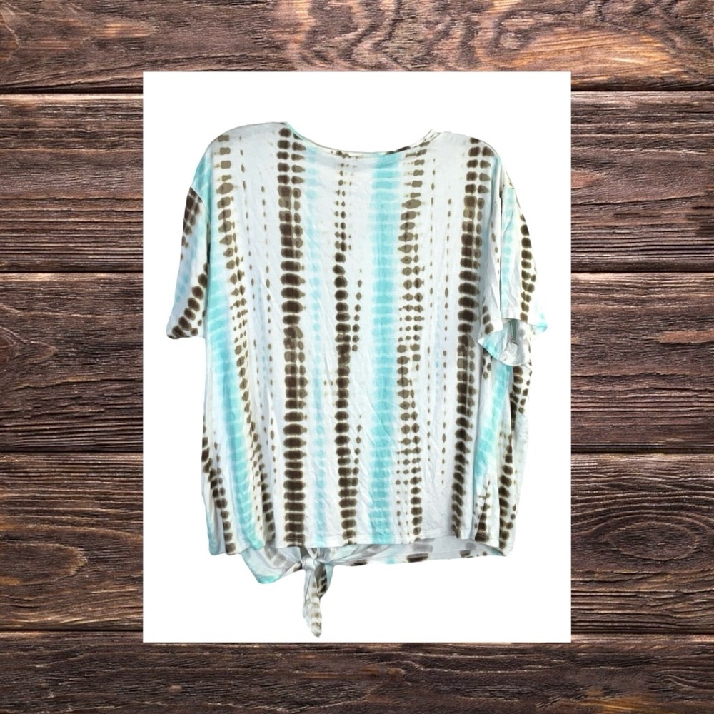 Cato Est 1946 White w Brown/Turquoise Blots Tie Front Shirt Women 18/20W - Picture 3 of 4
